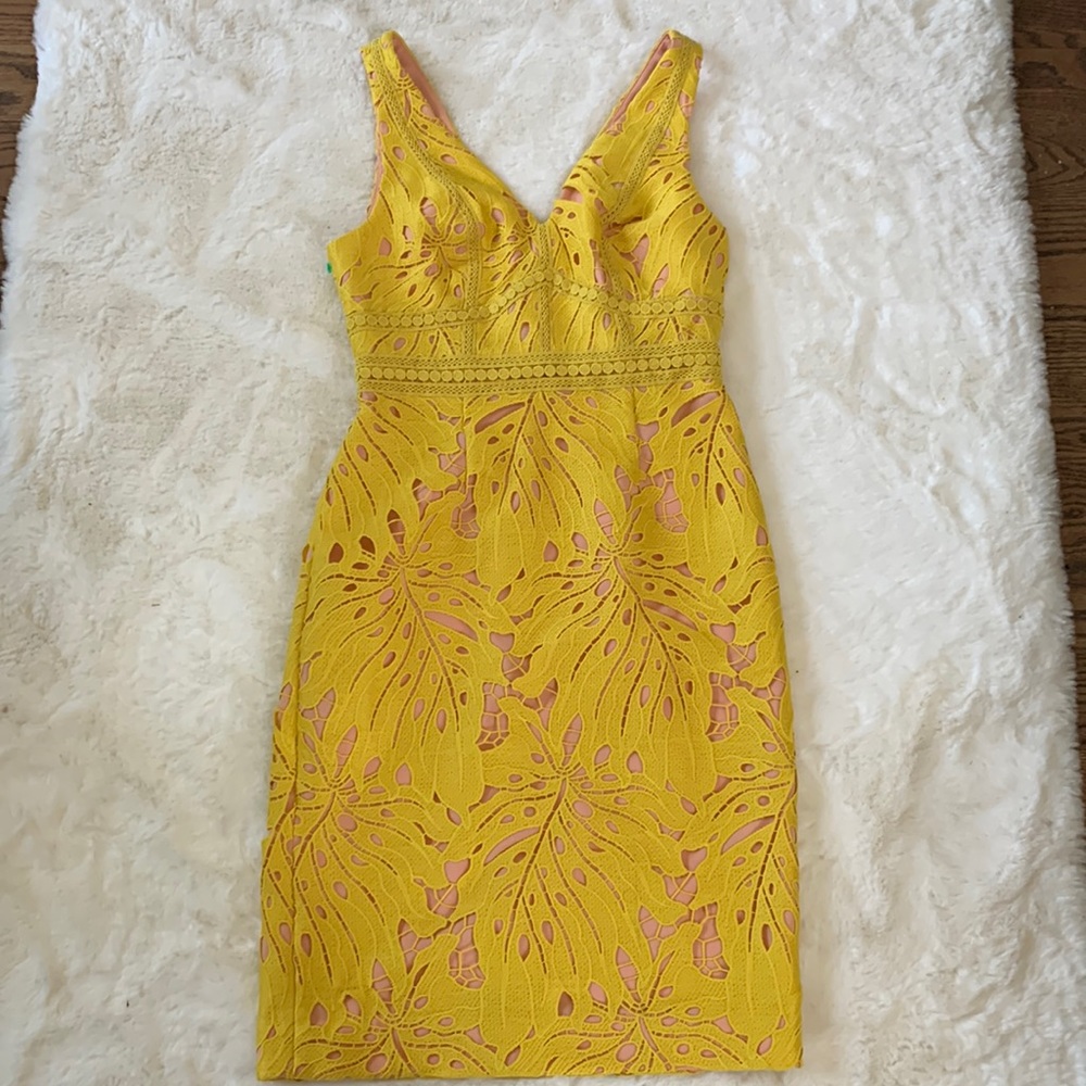 NWT Anthropologie Maeve Yellow Gardenia Collin Lace Dress Size 0P